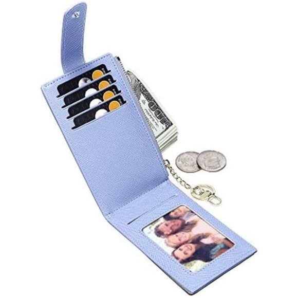 RFID Card Holder Wallet for Women Slim Wallets M-Cross-Sky Blue & Key Chain - Picture 2 of 6